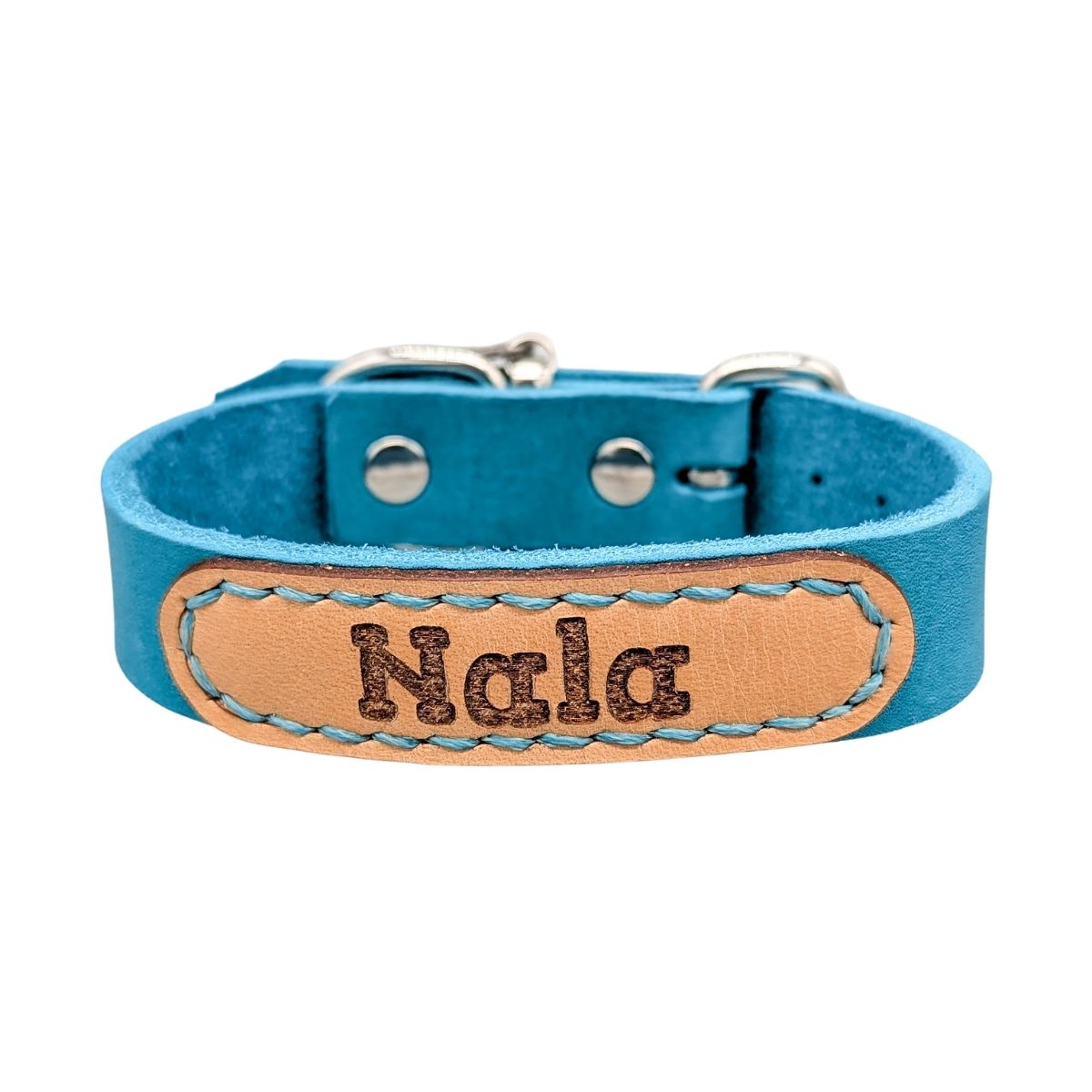 Schmales Fettleder Hundehalsband mit Namensgravur
