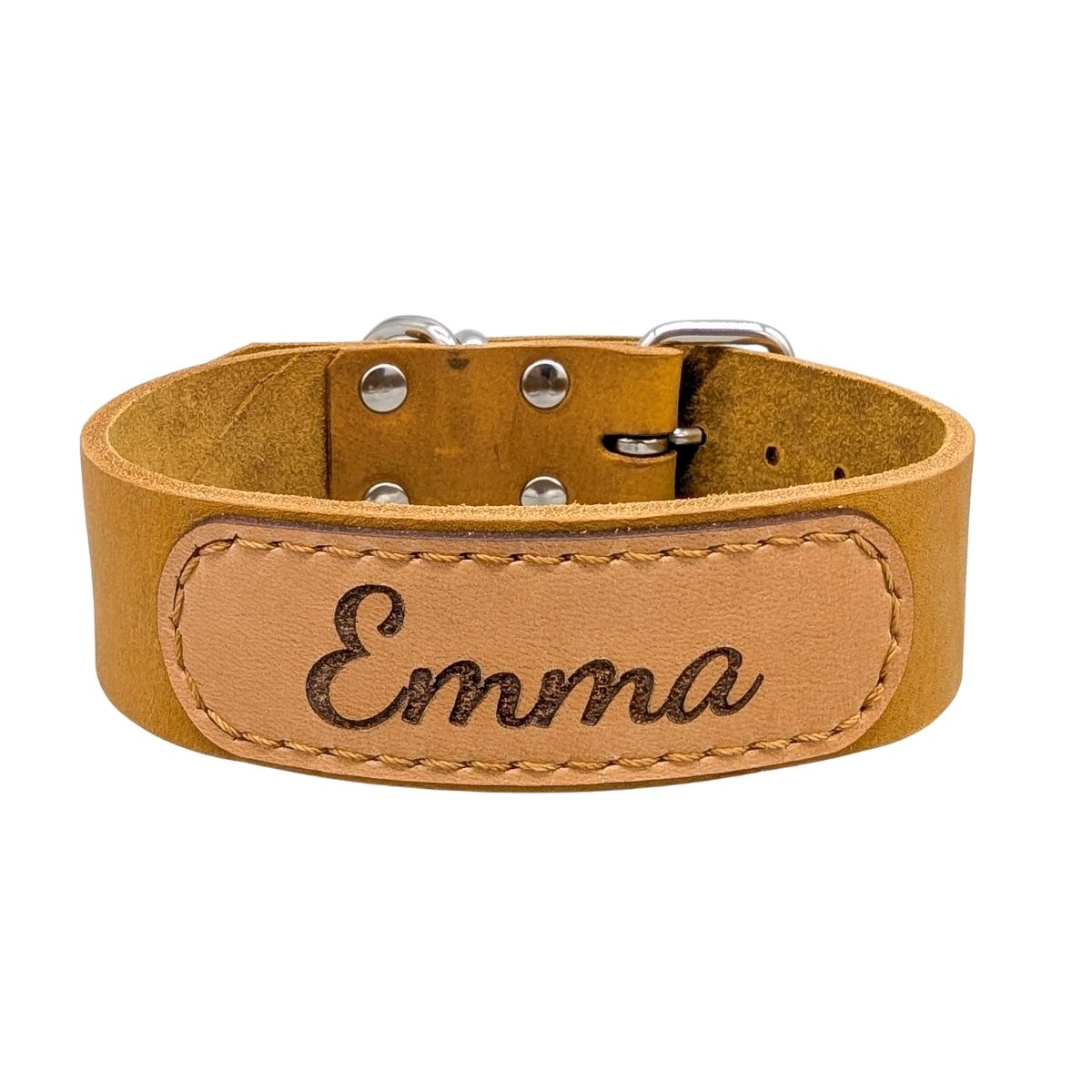 Breites Fettleder Hundehalsband mit Namensgravur